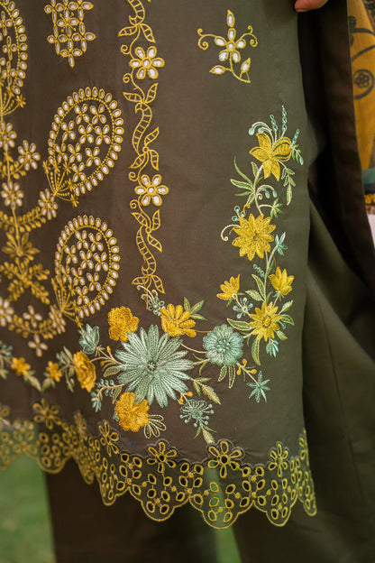 MIRAKHI - 3PC LAWN EMBROIDERED SHIRT WITH CHIFFON PRINTED DUPATTA AND TROUSER -W.J-1766