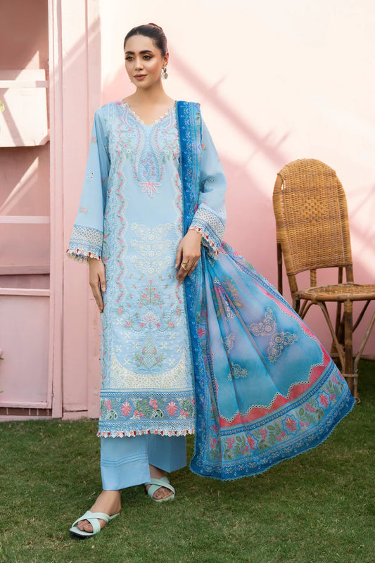 MIRAKHI-3PC LAWN EMBROIDERED SHIRT WITH CHIFFON PRINTED DUPATTA AND TROUSER-W.J-1765