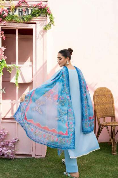 MIRAKHI-3PC LAWN EMBROIDERED SHIRT WITH CHIFFON PRINTED DUPATTA AND TROUSER-W.J-1765