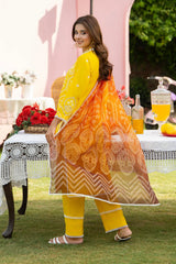 MIRAKHI - 3PC LAWN EMBROIDERED SHIRT WITH CHIFFON PRINTED DUPATTA AND TROUSER -W.J-0144