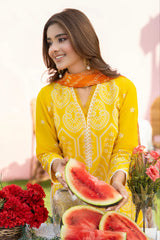 MIRAKHI - 3PC LAWN EMBROIDERED SHIRT WITH CHIFFON PRINTED DUPATTA AND TROUSER -W.J-0144