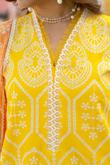 MIRAKHI - 3PC LAWN EMBROIDERED SHIRT WITH CHIFFON PRINTED DUPATTA AND TROUSER -W.J-0144