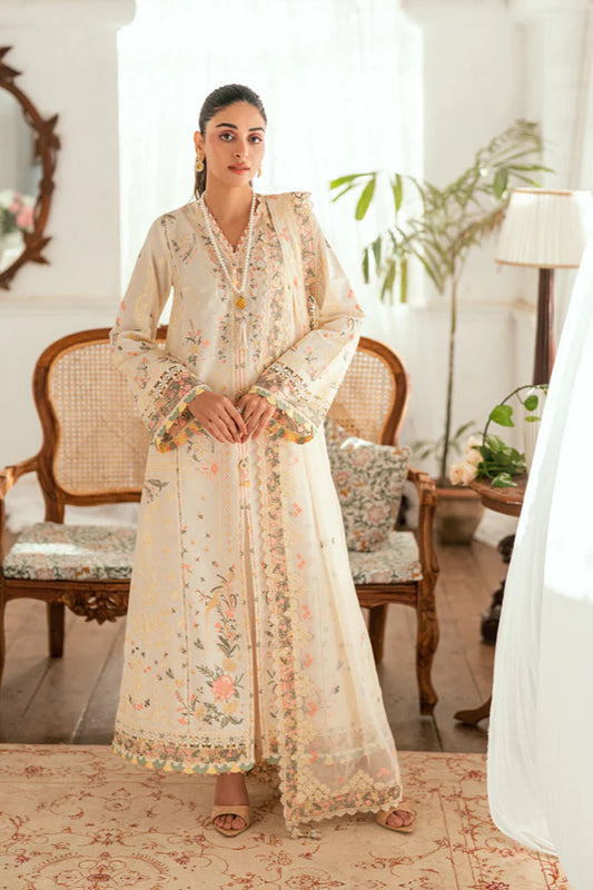 QALAMQAR - 3PC LAWN EMBROIDERED SHIRT WITH ORGANZA EMBROIDERED DUPATTA AND TROUSER -W.J-1791