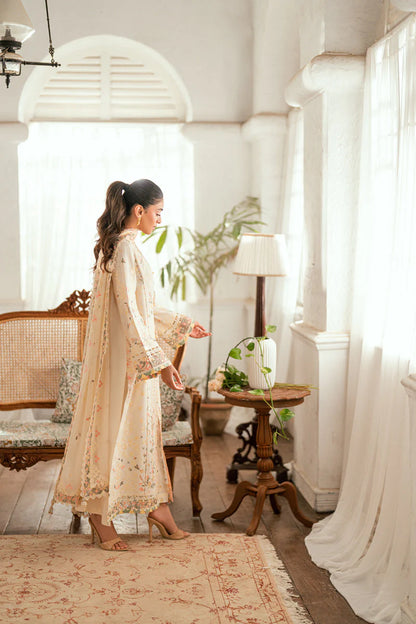 QALAMQAR - 3PC LAWN EMBROIDERED SHIRT WITH ORGANZA EMBROIDERED DUPATTA AND TROUSER -W.J-1791