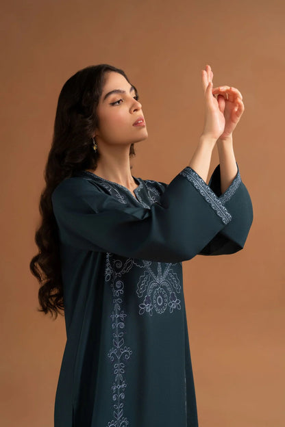 LAZULI-2PC DHANAK EMBROIDRED SHIRT WITH DHANAK TROUSER-W.J-1312