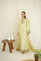 KAIDA-3PC-RAW SILK HAND EMBELLISHED SHIRT EMBROIDERED SOFT SILK DUPATTA AND RAW SILK TROUSER-W.J-5142