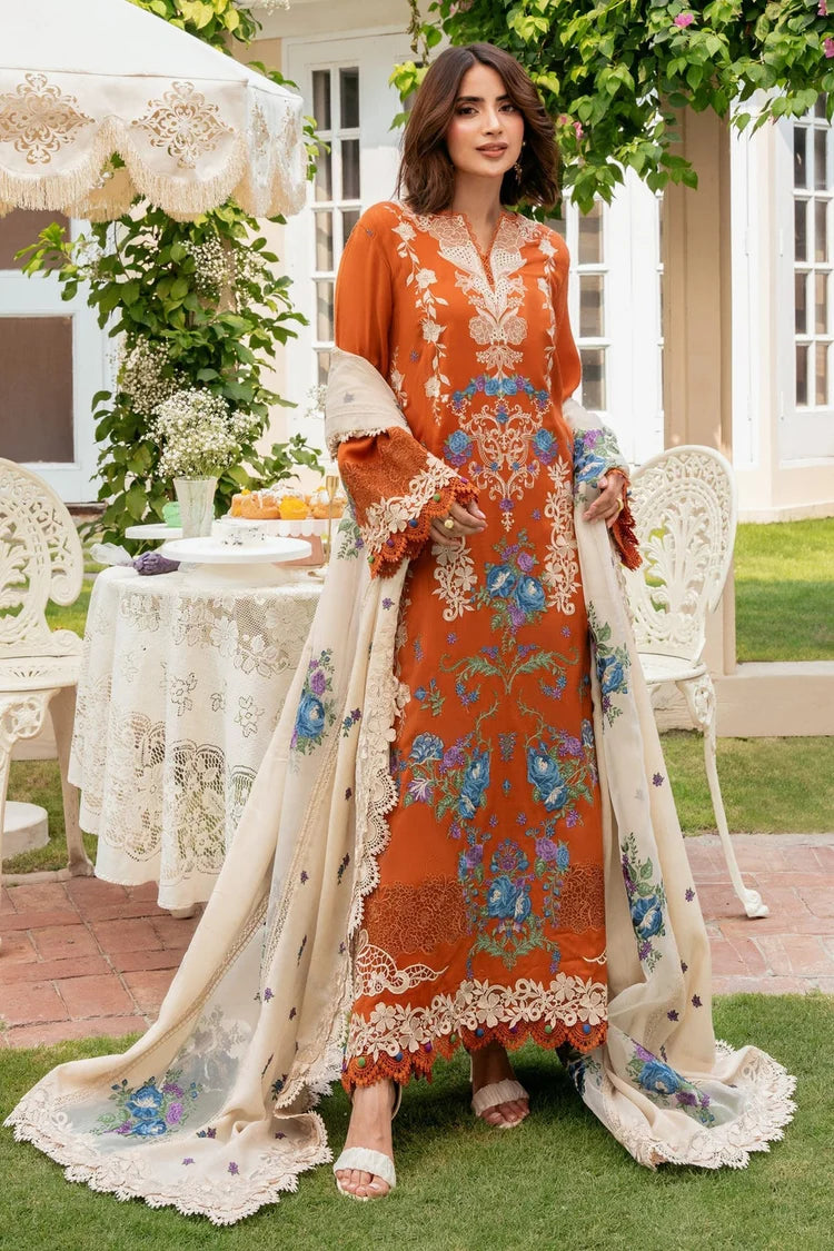 ANEELAS-3PC KARANDI EMBROIDERED SHIRT WITH KARANDI EMBROIDERED SHAWL AND TROUSER-W.J-5290
