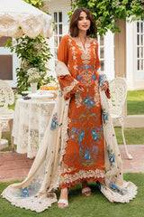 ANEELAS-3PC KARANDI EMBROIDERED SHIRT WITH KARANDI EMBROIDERED SHAWL AND TROUSER-W.J-5290