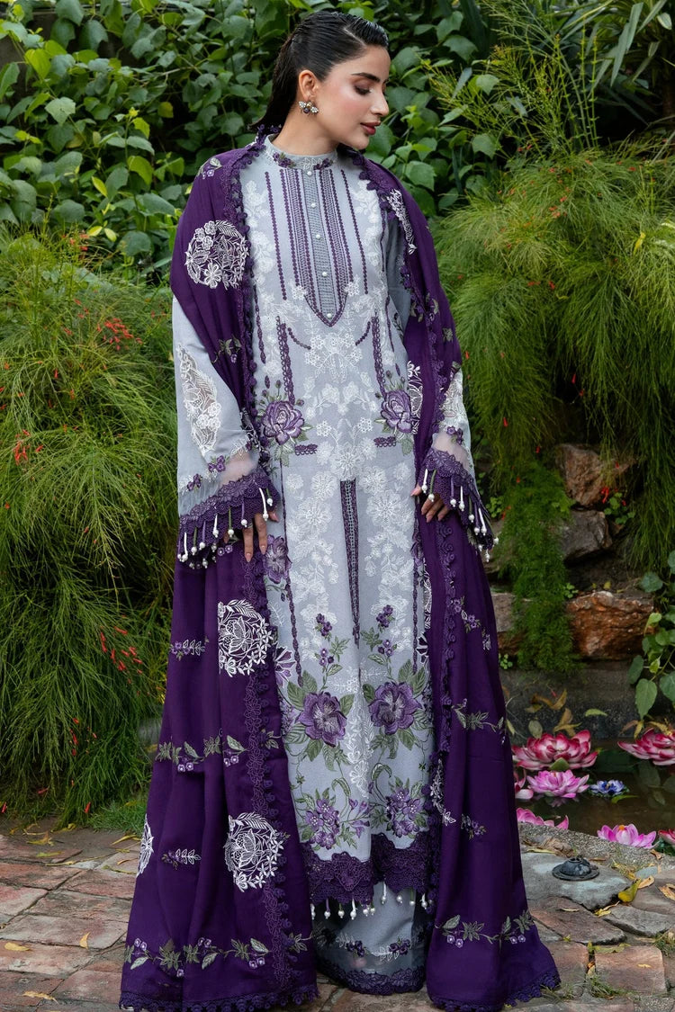 ANEELAS-3PC DHANAK EMBROIDERED SHIRT WITH DHANAK EMBROIDERED SHAWL AND TROUSER-W.J-5291