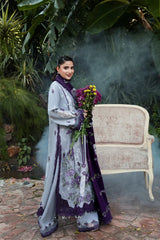 ANEELAS-3PC DHANAK EMBROIDERED SHIRT WITH DHANAK EMBROIDERED SHAWL AND TROUSER-W.J-5291