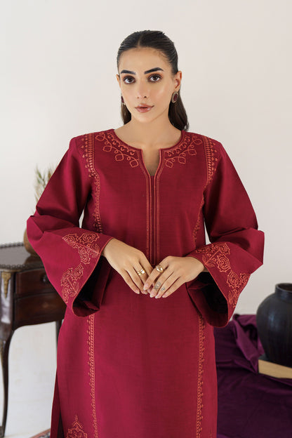 HANA- 3PC KHADAR EMBROIDERED SHIRT WITH ORGANZA EMBROIDRED DUPATTA AND TROUSER-W.J-1020