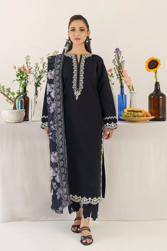 URGE - 3PC DHANAK EMBROIDERED SHIRT WITH WOOL PRINTED SHAWL AND TROUSER-W.J-1010