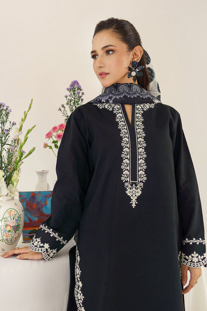 URGE - 3PC DHANAK EMBROIDERED SHIRT WITH WOOL PRINTED SHAWL AND TROUSER-W.J-1010