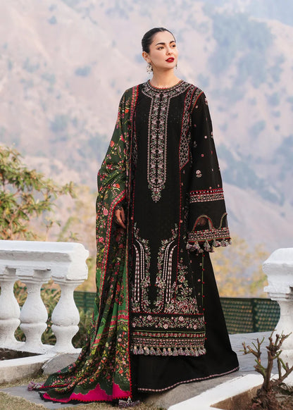 HUSSAIN REHAR-3PC KARANDI EMBROIDERED SHIRT WITH COURTRAI PRINTED SHAWL AND TROUSER-W.J-1989