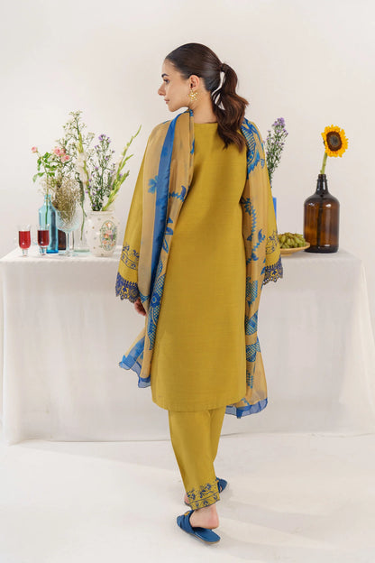 HANA- 3PC KHADAR EMBROIDERED SHIRT WITH COUTURE PRINT SHAWL AND TROUSER-W.J-1023