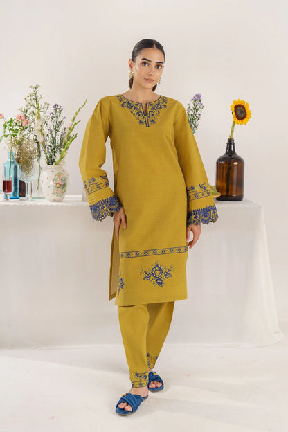 HANA- 3PC KHADAR EMBROIDERED SHIRT WITH COUTURE PRINT SHAWL AND TROUSER-W.J-1023