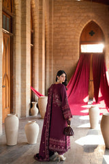FLORENT-3PC DHANAK EMBROIDERED SHIRT WITH DHANAK EMBROIDERED SHAWL AND TROUSER-W.J-5046