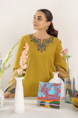 HANA- 3PC KHADAR EMBROIDERED SHIRT WITH COURTRAI PRINT SHAWL AND TROUSER-W.J-1023