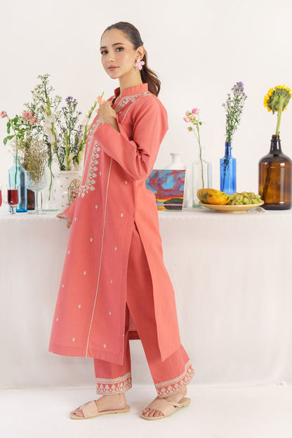 HANA- 3PC KHADAR EMBROIDERED SHIRT WITH COUTURE PRINT SHAWL AND TROUSER-W.J-1438