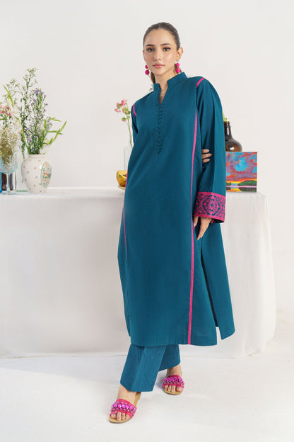 HANA- 3PC DHANAK EMBROIDERED SHIRT WITH WOOL PRINT SHAWL AND TROUSER-W.J-1437