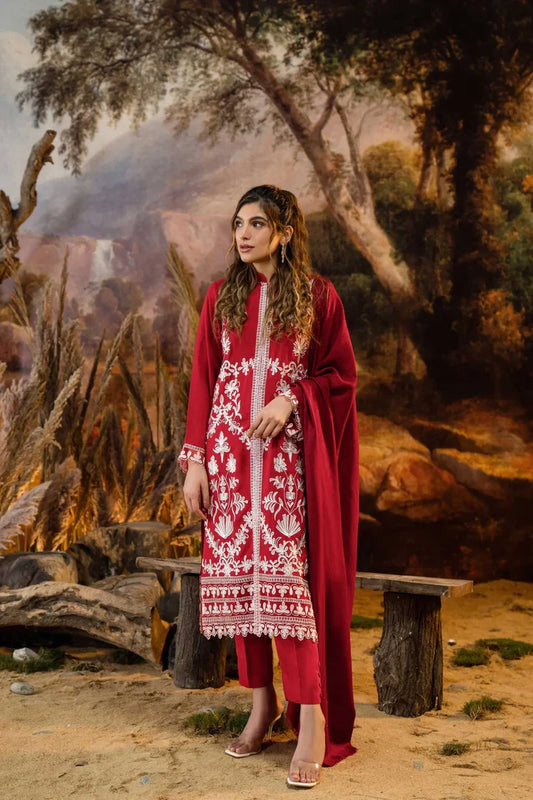 NATASHA KAMAL - 3PC DHANAK EMBROIDERED SHIRT WITH PRINTED WOOL PRINT SHAWL AND TROUSER-W.J-1801