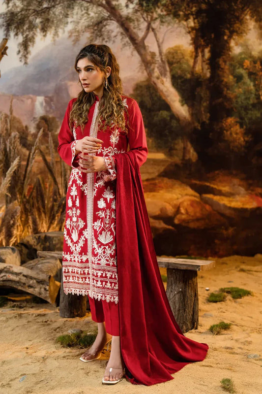 NATASHA KAMAL - 3PC DHANAK EMBROIDERED SHIRT WITH PRINTED WOOL PRINT SHAWL AND TROUSER-W.J-1801