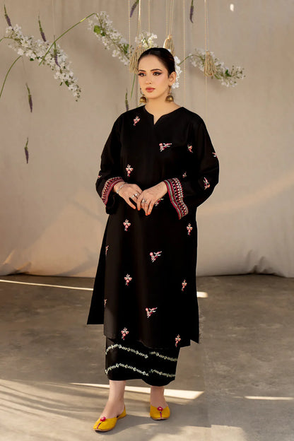 URGE- 2PC LAWN HEAVY EMBROIDERED SHIRT EMBROIDERED SLEEVES AND TROUSER -BLACK-W.J-1431