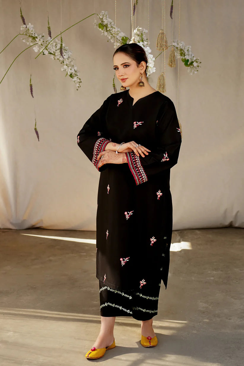 URGE- 2PC LAWN HEAVY EMBROIDERED SHIRT EMBROIDERED SLEEVES AND TROUSER -BLACK-W.J-1431