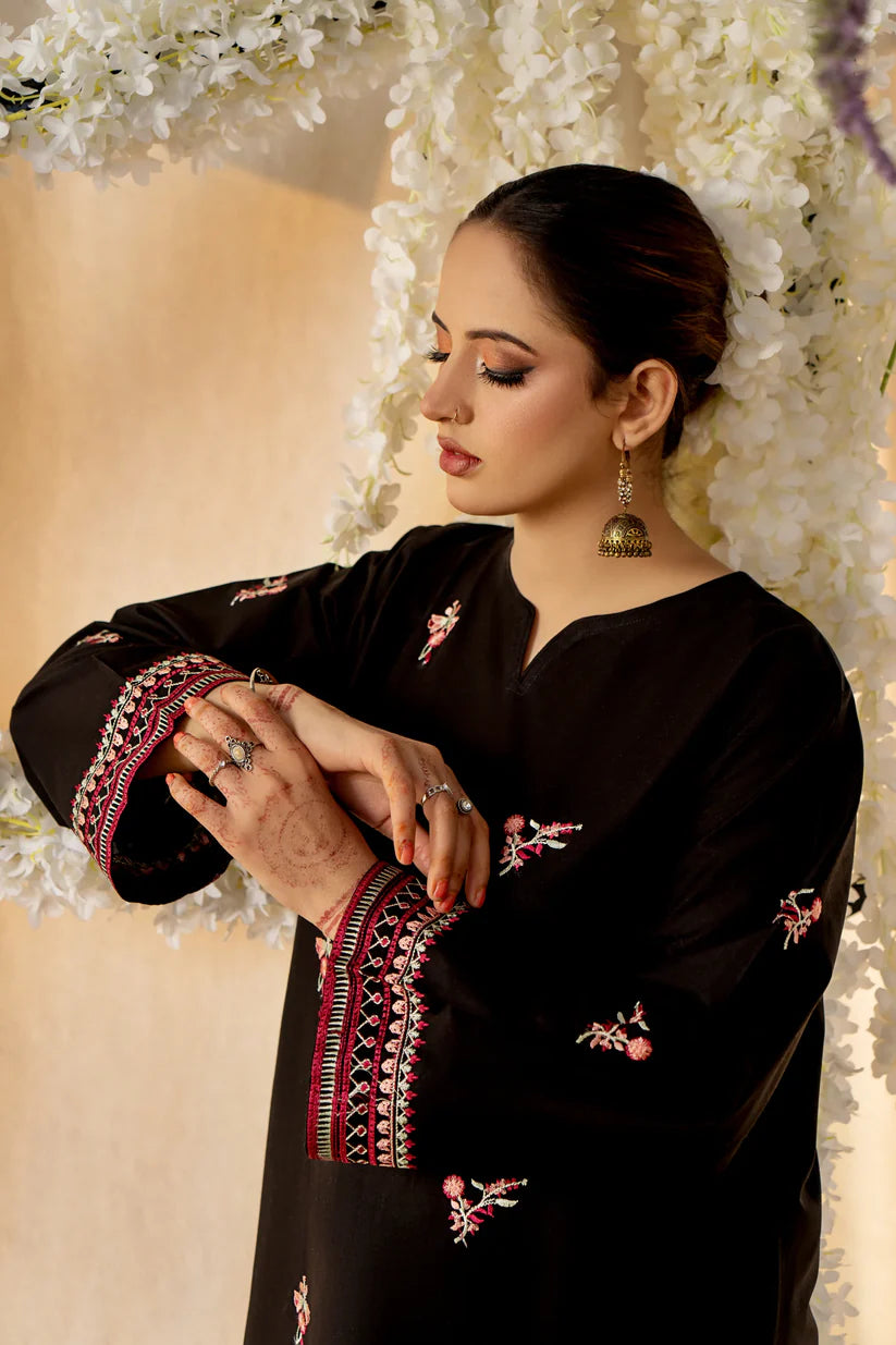 URGE- 2PC LAWN HEAVY EMBROIDERED SHIRT EMBROIDERED SLEEVES AND TROUSER -BLACK-W.J-1431