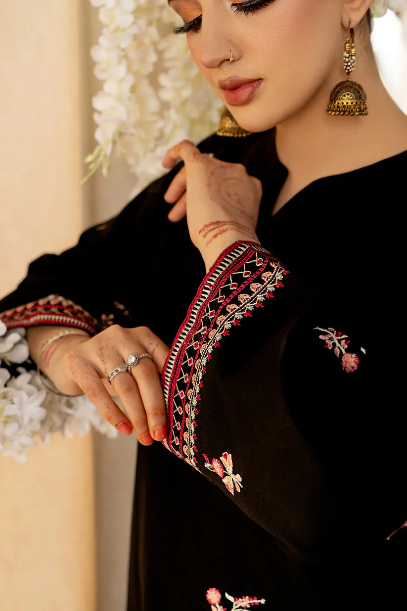 URGE- 2PC LAWN HEAVY EMBROIDERED SHIRT EMBROIDERED SLEEVES AND TROUSER -BLACK-W.J-1431