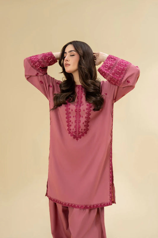 LAZULI-2PC KHADDAR EMBROIDRED SHIRT WITH KHADDAR EMB TROUSER-W.J-2001