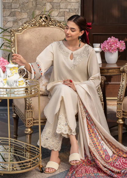 GHAZAL- 3PC DHANAK EMBROIDERED SHIRT WITH WOOL PRINT SHAWL AND TROUSER-W.J-1121