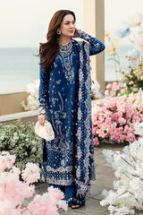 QALAMKAR-3PC DHANAK EMBROIDERED SHIRT WITH DHANAK EMBROIDERED SHAWL & TROUSER-W.J-5127