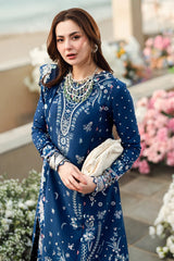 QALAMKAR-3PC DHANAK EMBROIDERED SHIRT WITH DHANAK EMBROIDERED SHAWL & TROUSER-W.J-5127