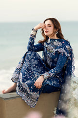 QALAMKAR-3PC DHANAK EMBROIDERED SHIRT WITH DHANAK EMBROIDERED SHAWL & TROUSER-W.J-5127