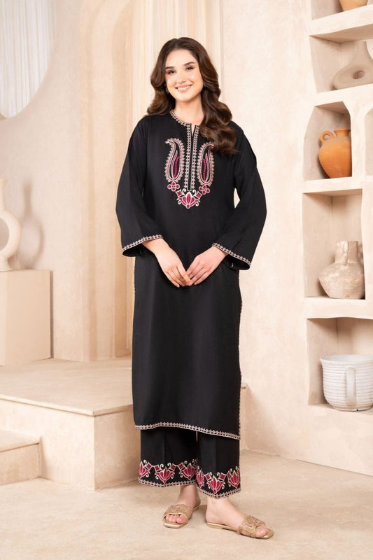 LAZULI-2 PC DHANAK EMBROIDRED SHIRT WITH AND EMBROIDRED TROUSER-W.J-1008