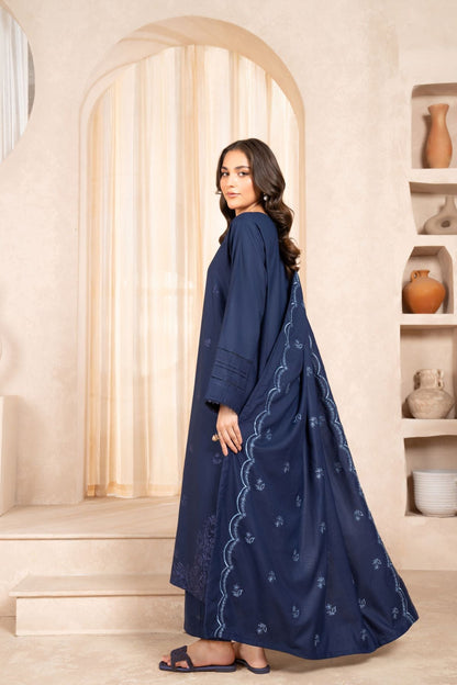 Lzuli - 3PC Dhanak Embroidered Shirt With Dhanak Embroidered Shawl & Trouser-W.J-1012