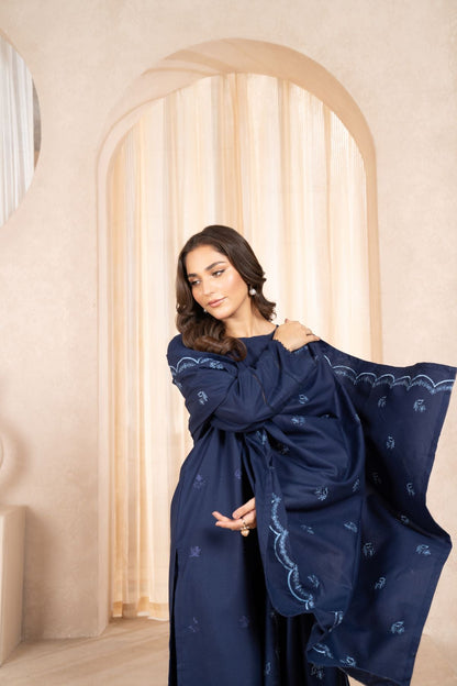 Lzuli - 3PC Dhanak Embroidered Shirt With Dhanak Embroidered Shawl & Trouser-W.J-1012