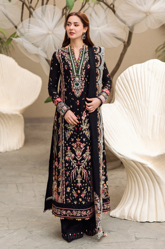 QALAMQAR-3PC DHANAK EMBROIDERED SHIRT WITH DHANAK HEAVY EMBROIDERED SHAWL-W.J-1955