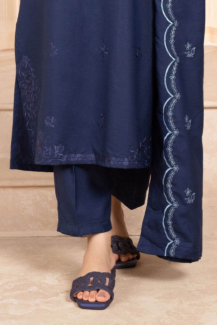 SAPPHIRE - 3PC Dhanak Embroidered Shirt With Dhanak Embroidered Shawl & Trouser-W.J-1435