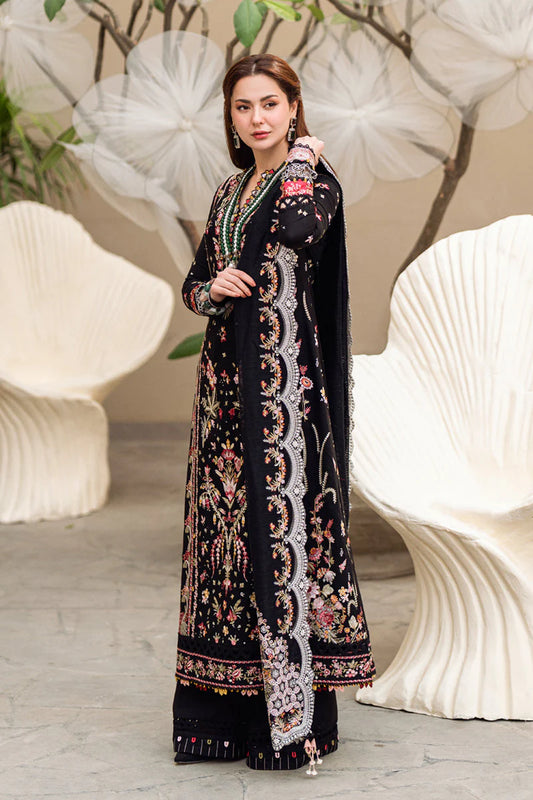 QALAMQAR-3PC DHANAK EMBROIDERED SHIRT WITH DHANAK HEAVY EMBROIDERED SHAWL-W.J-1955