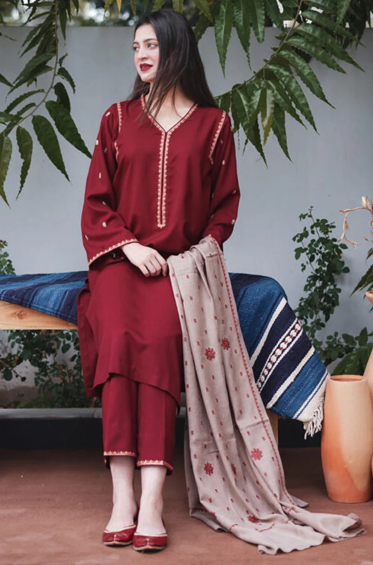 ASLING- 3PC DHANAK EMBROIDERED SHIRT DHANAK EMBROIDERED DUPATTA AND TROUSER-W.J-1203