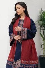 JAZMIN-3PC DHANAK EMBROIDERED SHIRT WITH COURTRAI PRINTED SHAWL AND TROUSER-W.J-4301
