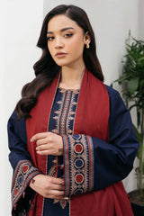 JAZMIN-3PC DHANAK EMBROIDERED SHIRT WITH COURTRAI PRINTED SHAWL AND TROUSER-W.J-4301