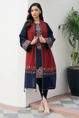 JAZMIN-3PC DHANAK EMBROIDERED SHIRT WITH COURTRAI PRINTED SHAWL AND TROUSER-W.J-4301