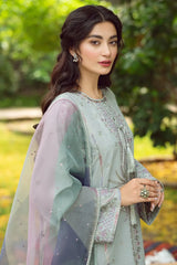 JAZMIN - 3PC DHANAK EMBROIDERED SHIRT WITH ORGANZA PRINTED DUPATTA & TROUSER-W.J-2542