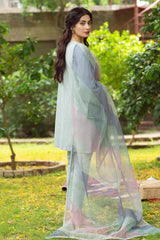 JAZMIN - 3PC DHANAK EMBROIDERED SHIRT WITH ORGANZA PRINTED DUPATTA & TROUSER-W.J-2542