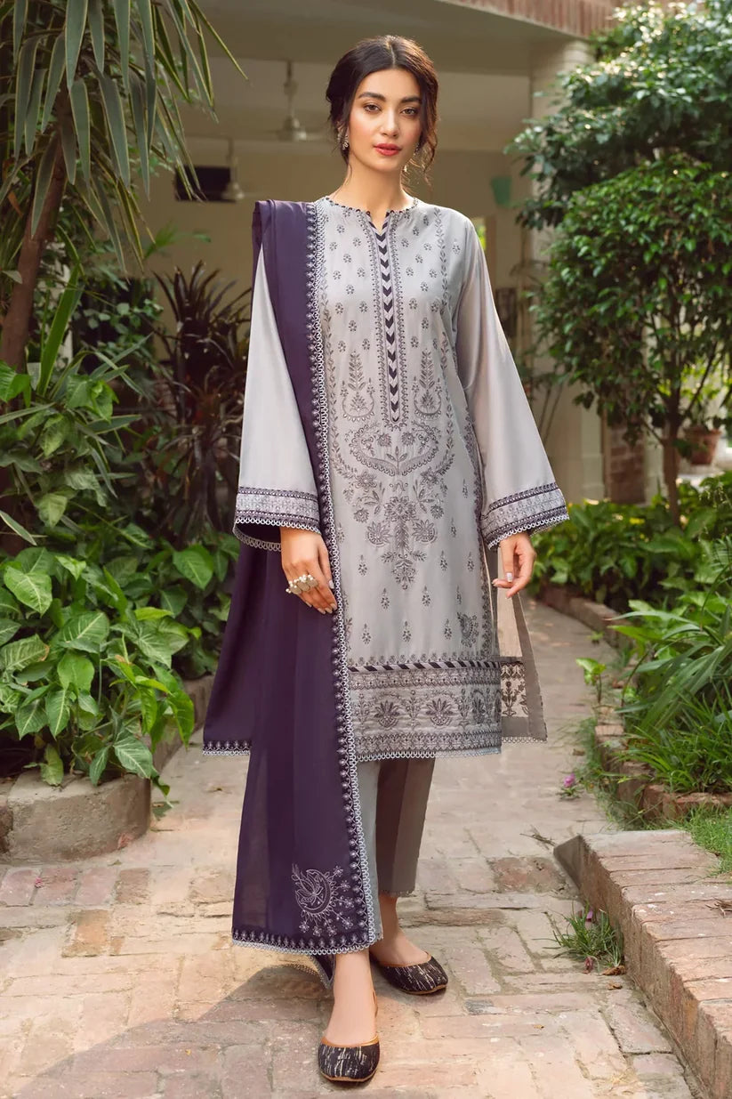 JAZMIN -3PC DHANAK EMBROIDERED SHIRT WITH MONARK EMBROIDERD DUPATTA & TROUSER-W.J-1134