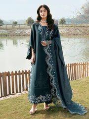 IZEL-3PC DHANAK EMBROIDERED SHIRT WITH CHIFFON EMBROIDERED DUPATTA AND TROUSER-W.J-5106