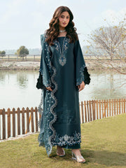 IZEL-3PC DHANAK EMBROIDERED SHIRT WITH CHIFFON EMBROIDERED DUPATTA AND TROUSER-W.J-5106